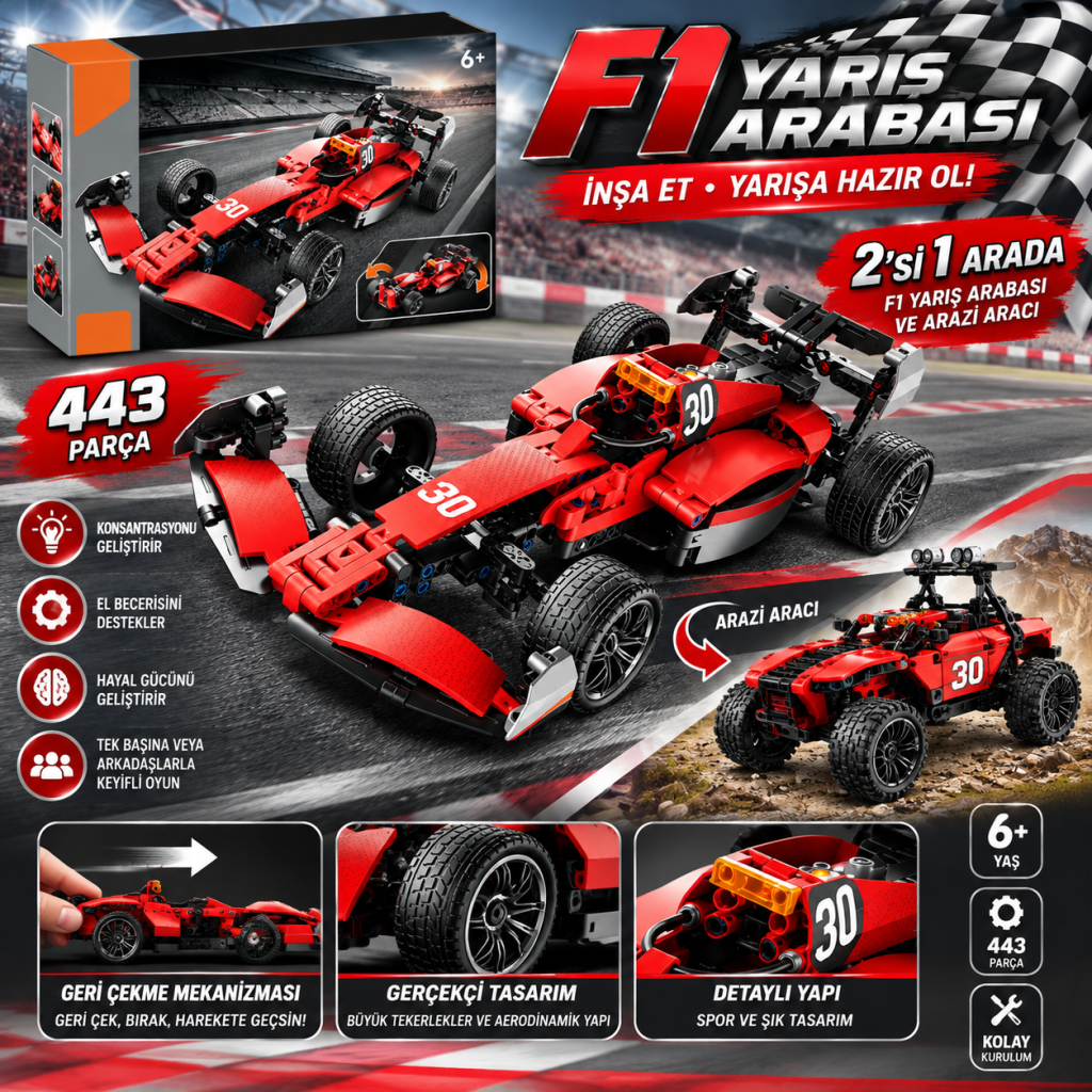 1004085 Yarış Aracı Off Road 2IN1 Krmz Pb 443PRÇ(ADET Fiyatıdır)