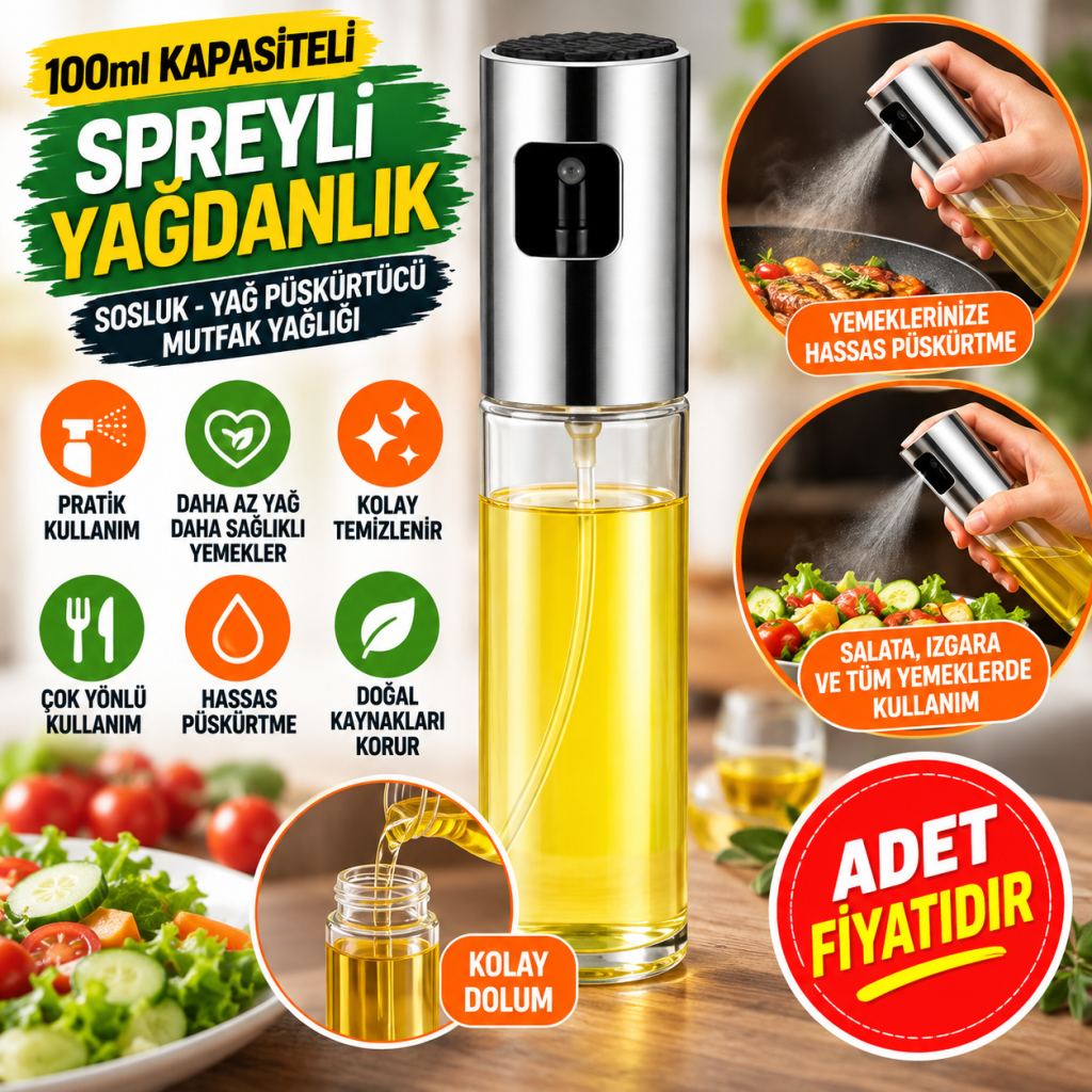 100ml Kapasiteli Şeffaf Spreyli Yağdanlık Sosluk Yağ Püskürtücü Yağ Şişesi (adet fiyatıdır)