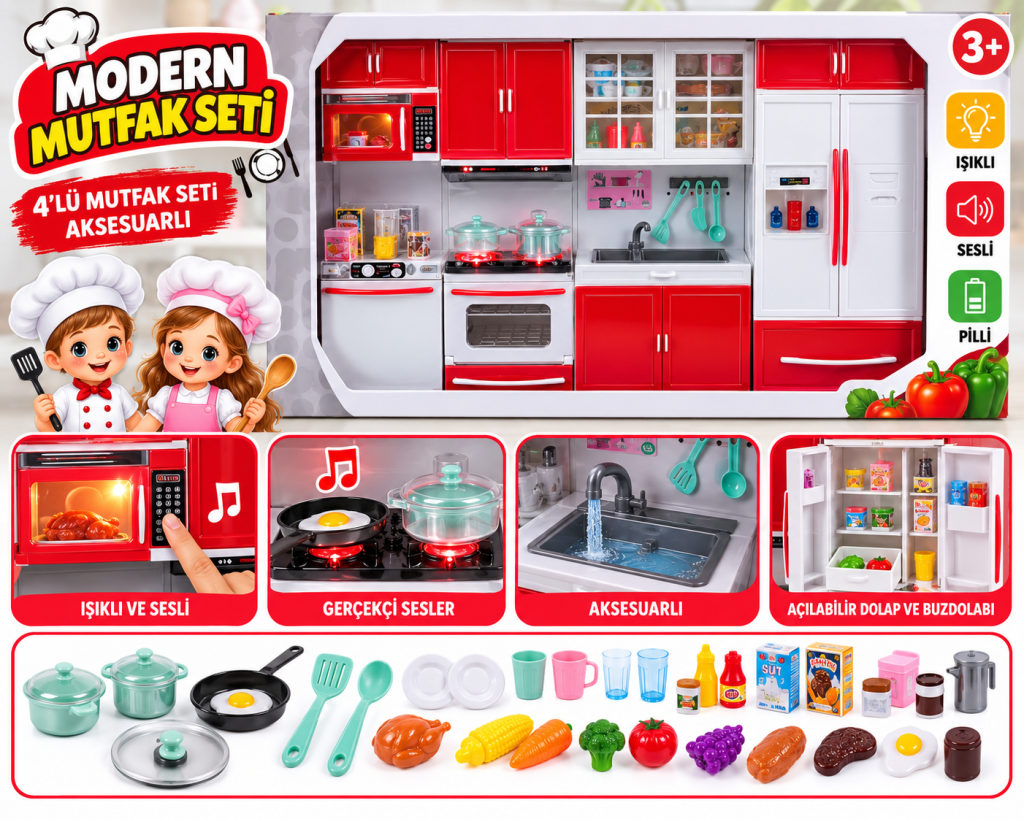 1014 MODERN KITCHEN MUTFAK SET 4LÜ OYUNCAK MUTFAK SETİ