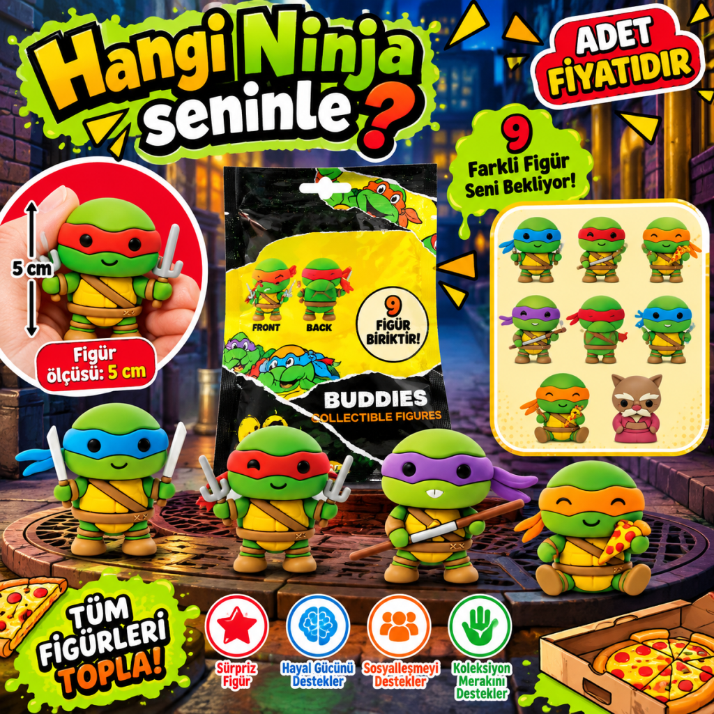1020345 3D FİGÜR N TURTLES BUDDIES SÜRPRİZ PAKET NINJ 36D (adet fiyatıdır)
