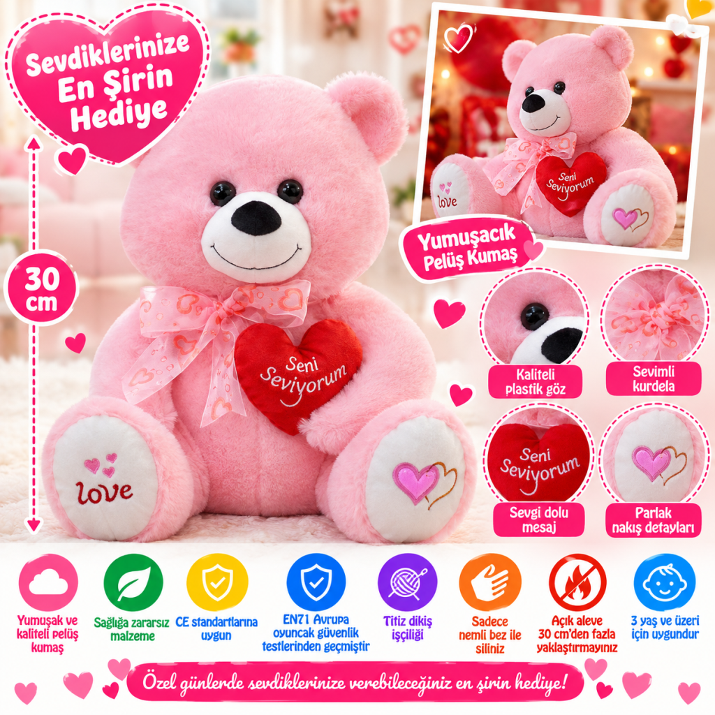 1045P Sl Tıkıl Ayı 65CM Pembe