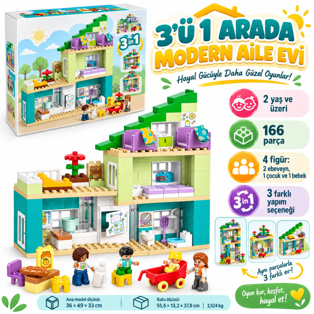 10470 3ü1 arada Figürlü Modern Aile Evi 166 parça +2 yaş