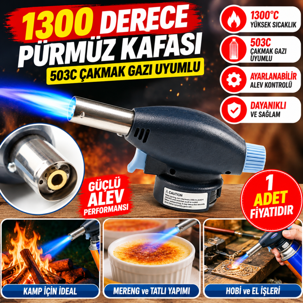1300 Derece 503C Çakmak Gazı Uyumlu Pürmüz Kafası Kamp , Mereng Yapımı İçin Pürmüz Başlığı (adet fiyatıdır)