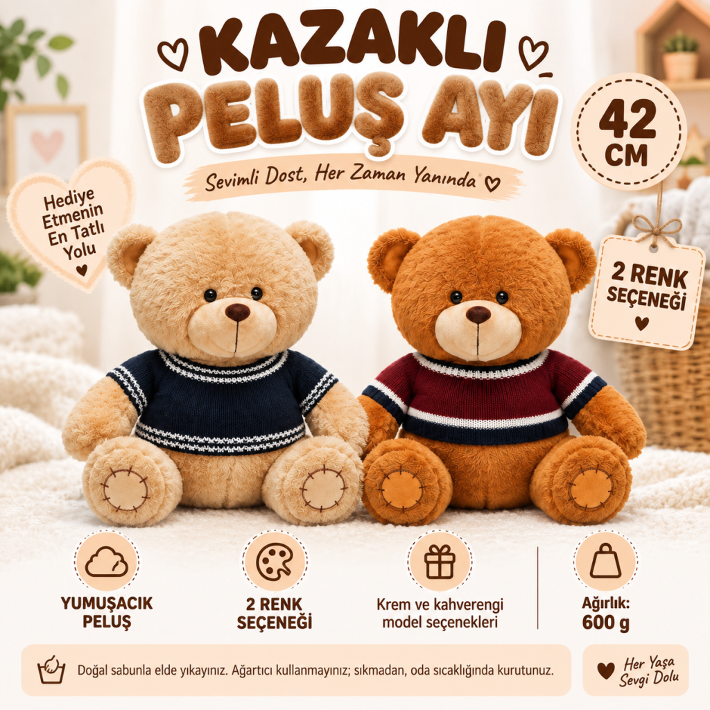 2001008PELUŞ AYI OTURAN KAZAKLI 42 CM (adet fiyatıdır)