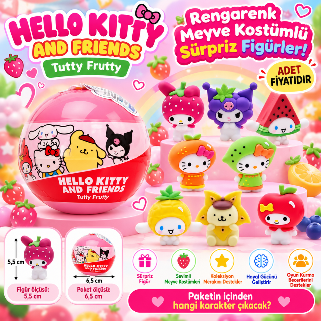 20541 3D FİGÜR H KITTY AND FRIENDS TUTTY FRUTTY SÜRPRİZ PAKET (adet fiyatıdır)