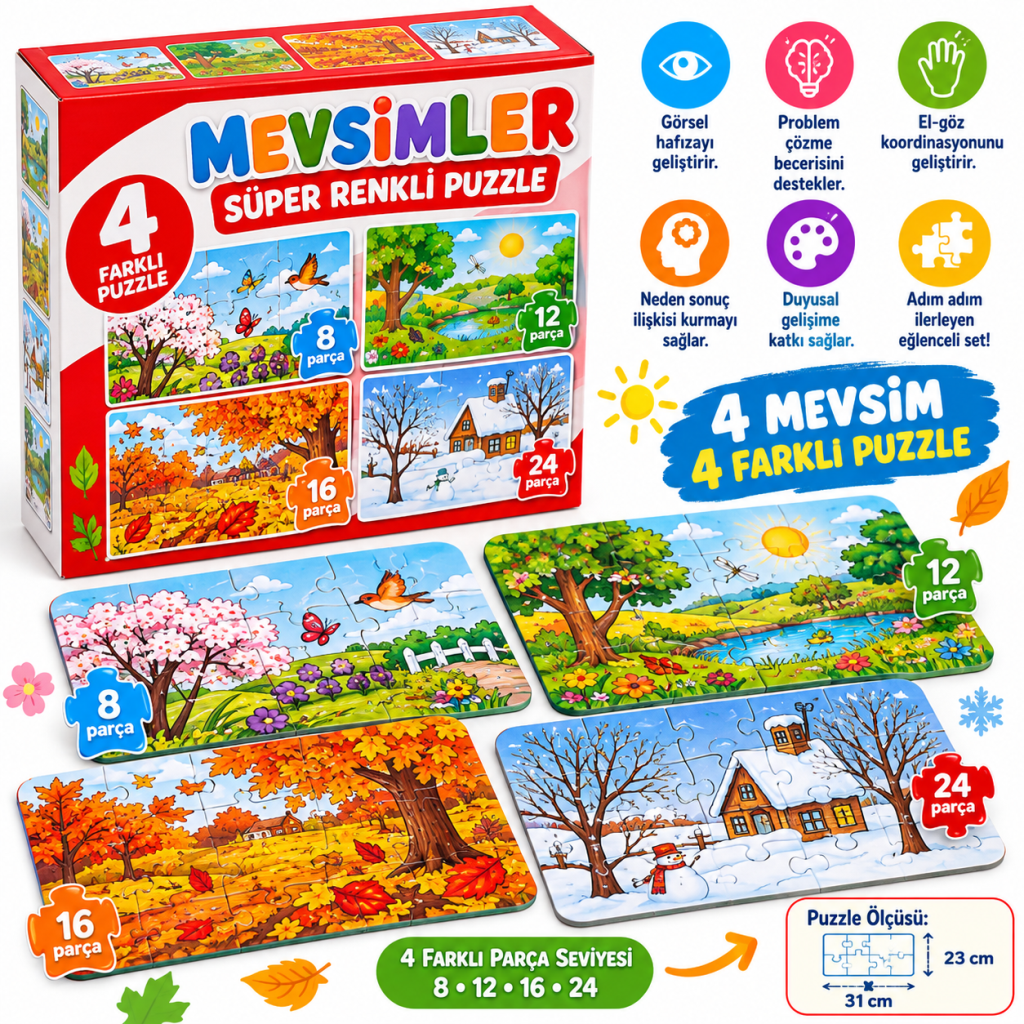 2488 Mevsimler Süper Renkli Puzzle 4LÜ