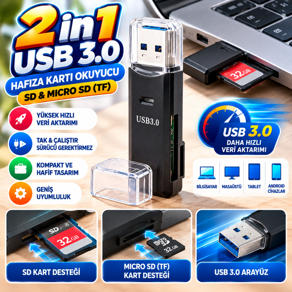 Hafıza Kartı - Tf Kart Okuyucu Hub Adaptör Veri Aktarıcı