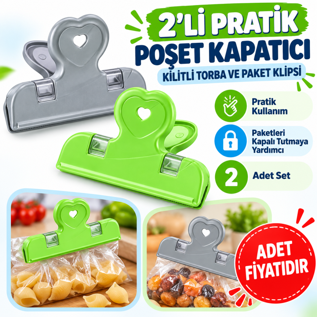 2li Pratik Torba Paket Ve Poşet Kapatıcı Kilitli Klips Mandal