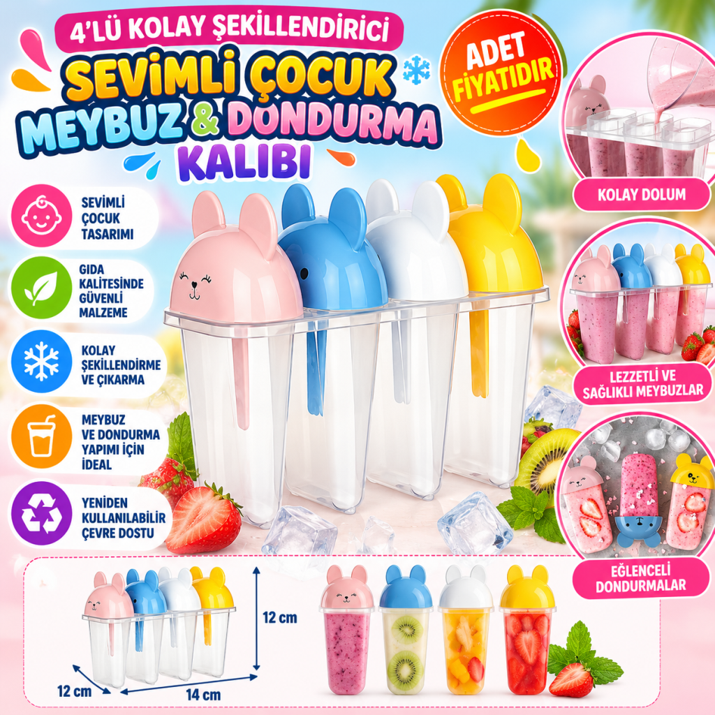 4'lü Kolay Şekillendirici Sevimli Çocuk Meybuz  & Dondurma Kalıbı AP-9179 (adet fiyatıdır)