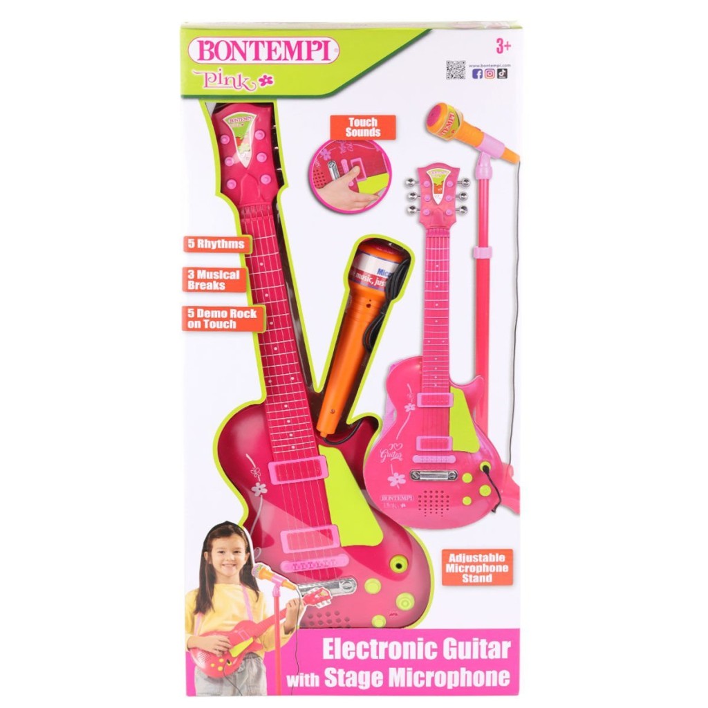 45872 Elektronik Gitar Ayaklı Mikrofon Müzik Seti Pembe -