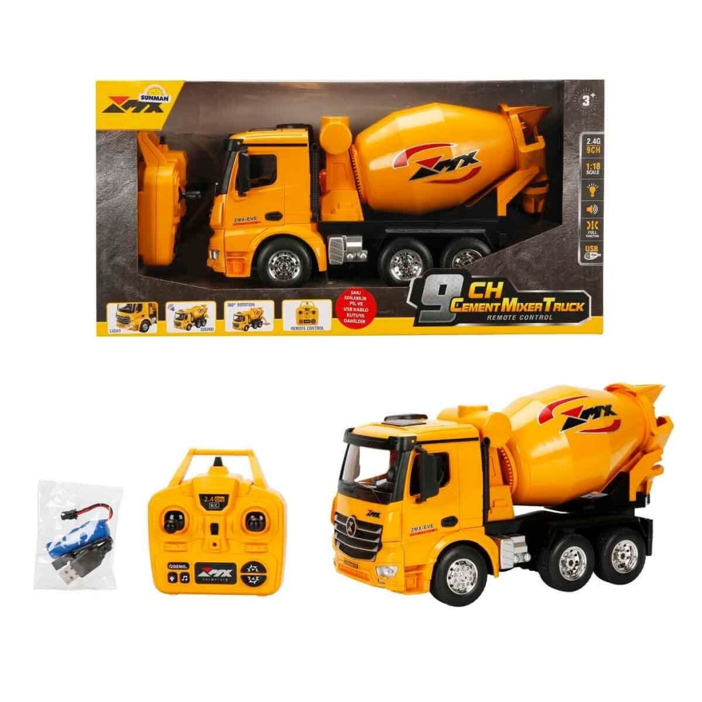 5084 İş Makinesi 1 18 Beton Mikseri Ff 9CH 3 7V Usb 2 4 Ghz Sesli Işı