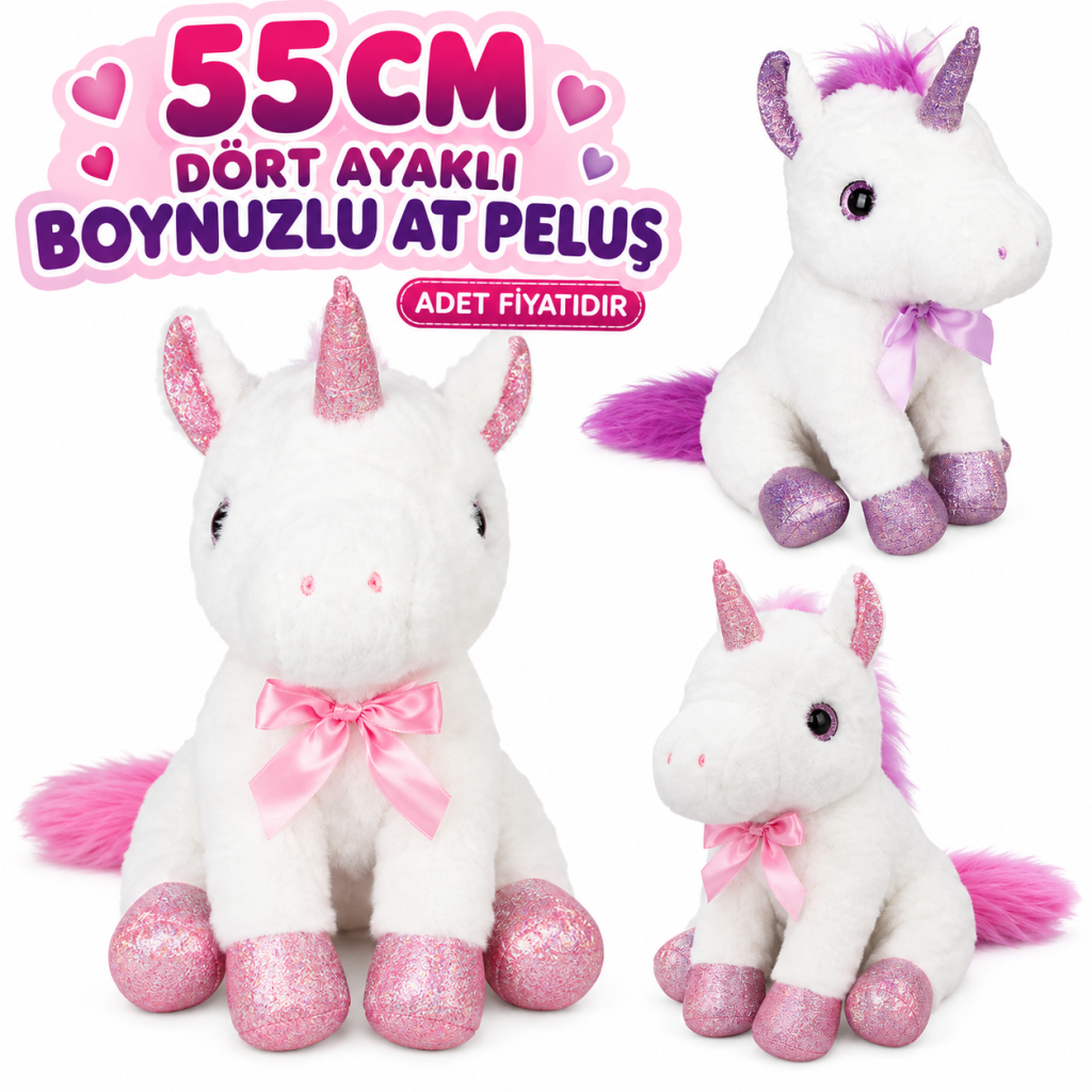 63039 55 cm Dört Ayak Boynuzlu At Peluş 1 Adet Fiyatıdır