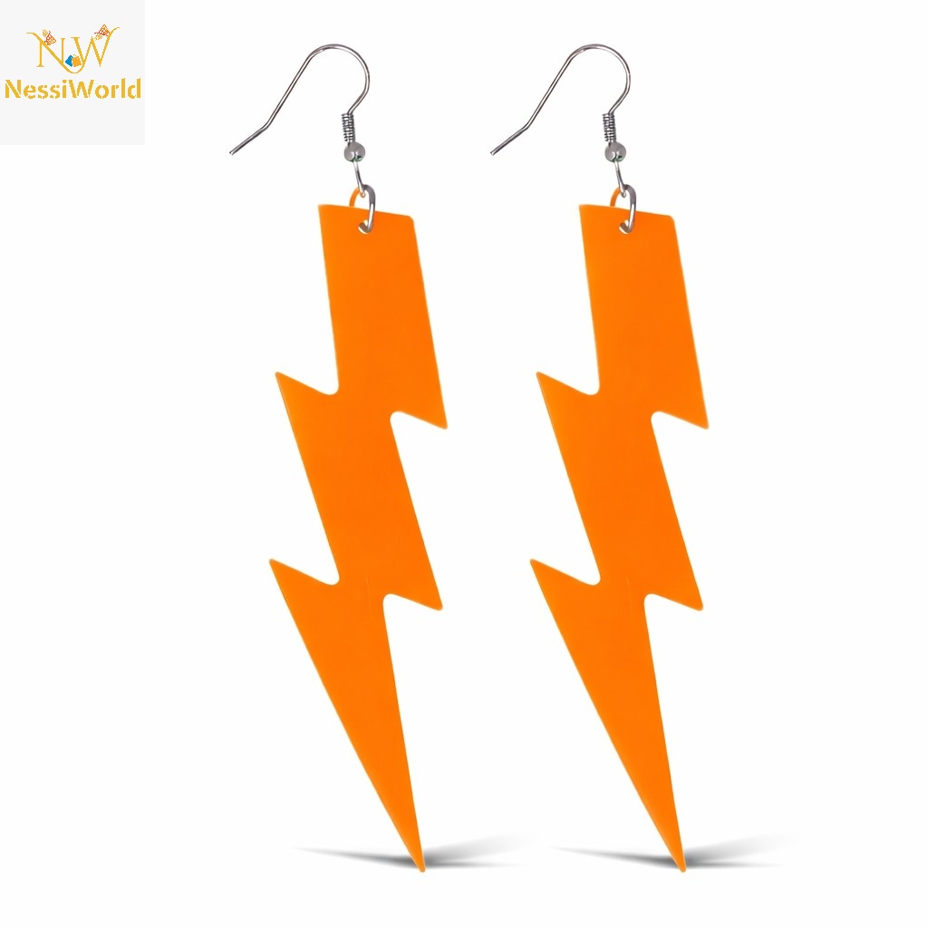 80’ler 90'lar Retro Neon Turuncu Şimşek Küpe 10 cm