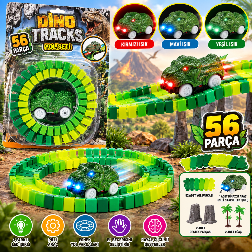 8043 Dino Tracks Yol Set 56 Parça Dinazor Oyuncağı