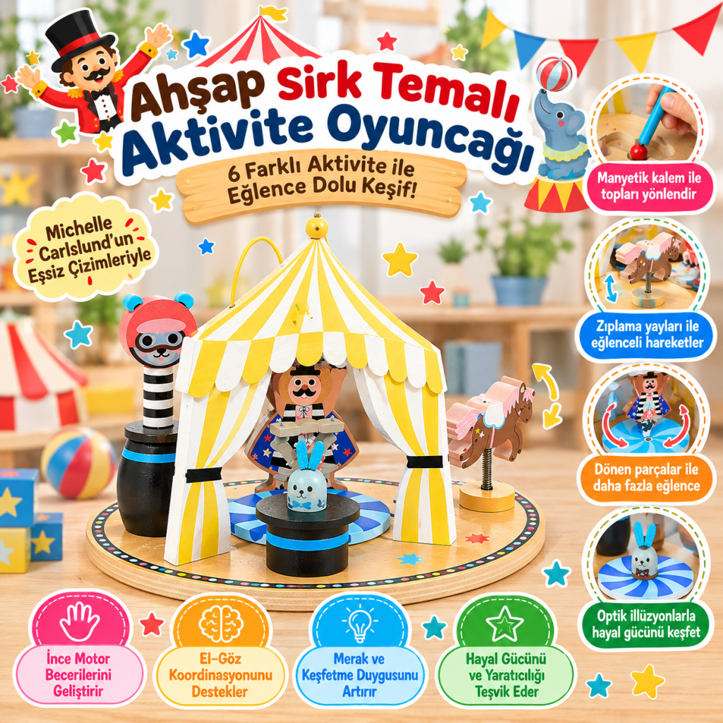 Ahşap Sirk Temalı Aktivite Oyuncağı