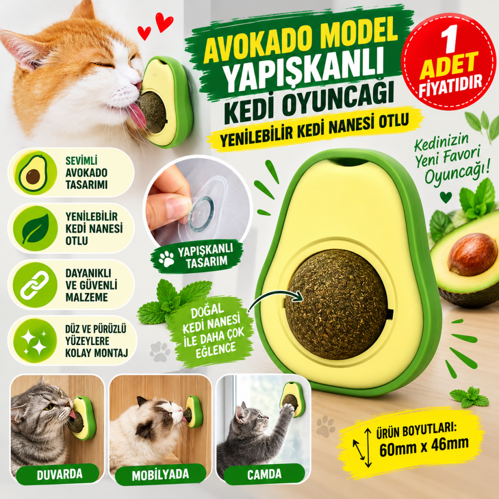 Avokado Model Yapışkanlı Kedi Oyuncağı Yenilebilir Kedi Nanesi Otu (adet fiyatıdır)