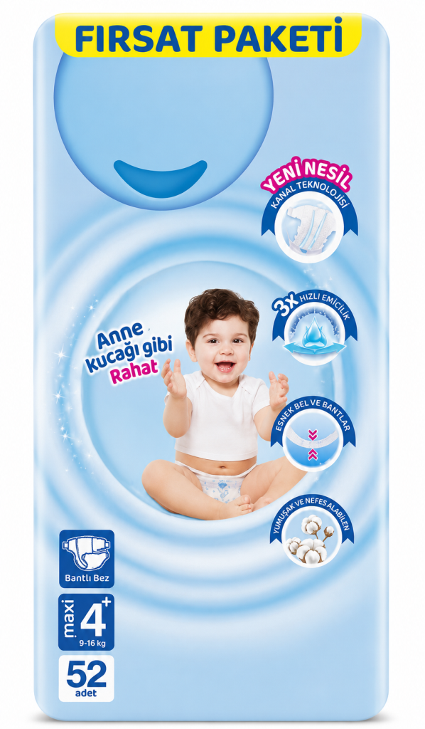 Bebek Bezi Fırsat Paketi 4+ Beden 9-16 Kg 52 Adet