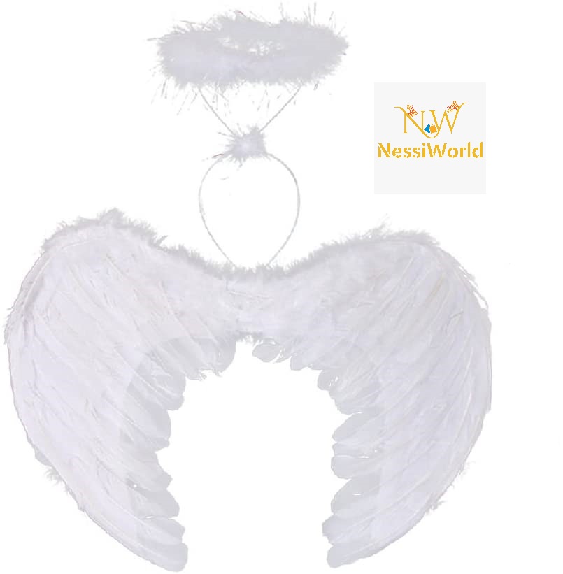 Beyaz Renkli Tüylü Bebek Melek Kanadı ve Tacı 30x45 cm