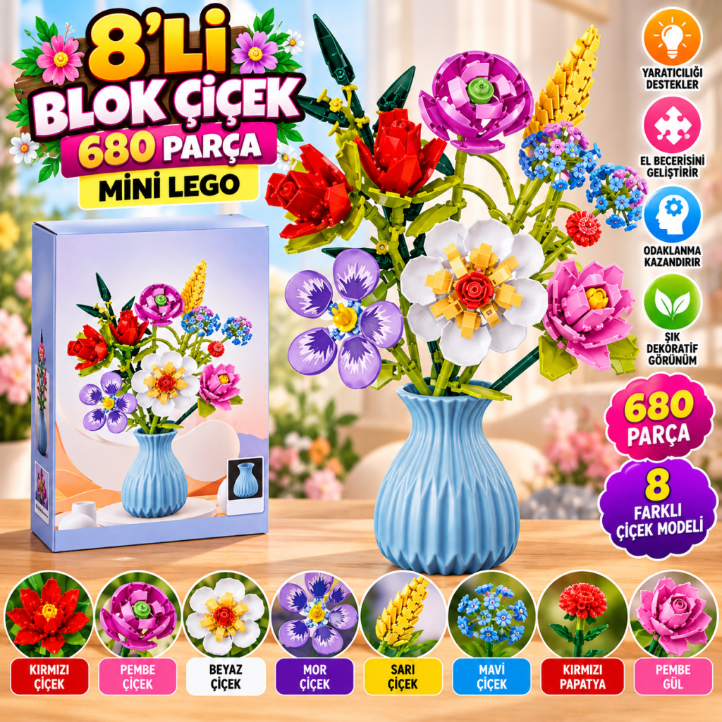 BIG0V097 8'Lİ BLOK ÇİÇEK 680 PARÇA MİNİ