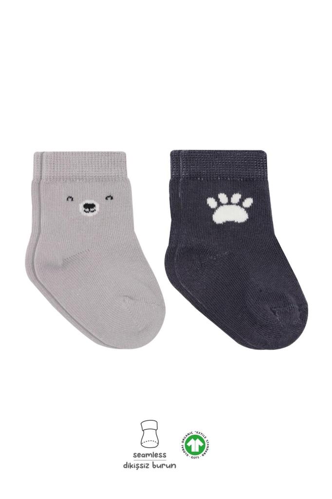 NessiWorld Bear Penye Soket Çorap 2'Li BS10116 Gri
