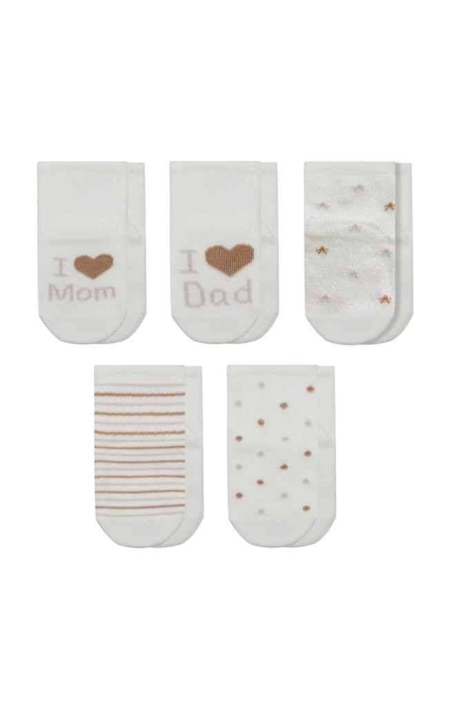Mom Dad Kutulu Penye Soket Çorap 5li 10148 Ekru Kahve