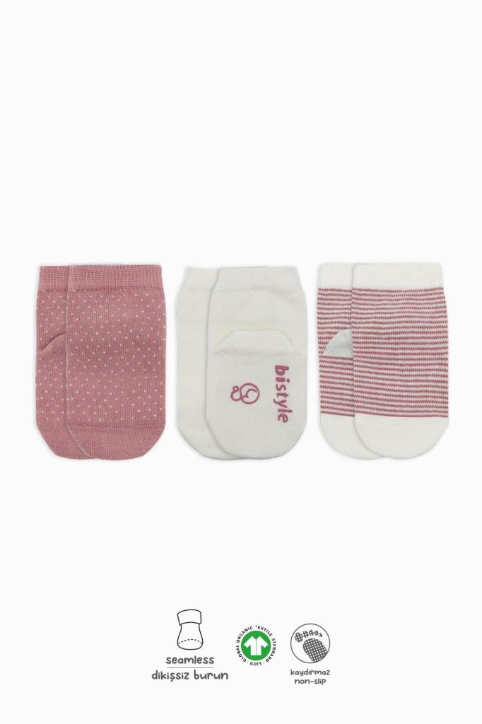 NessiWorld Puanlı Kaymaz Penye Soket Çorap 3'Lü BS10108 Pudra