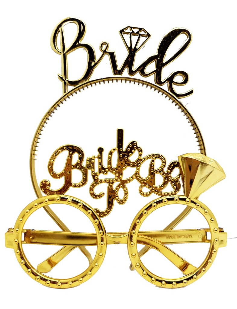 Bride Yazılı Taç ve Bride To Be Yazılı Gözlü Seti Altın Renk NessiWorld