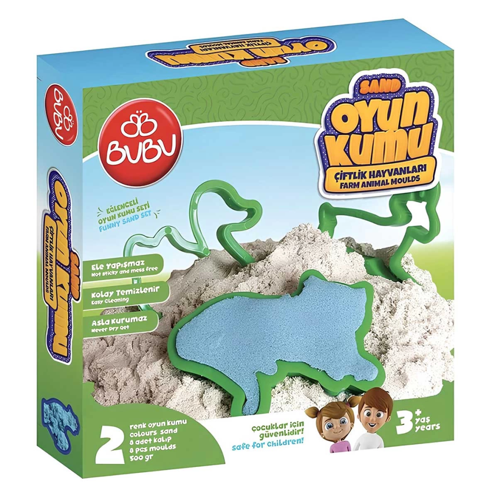 Bu-Bu Games Oyun Kumu ve Çiftlik Hayvan Kalıplı Set 500 gr