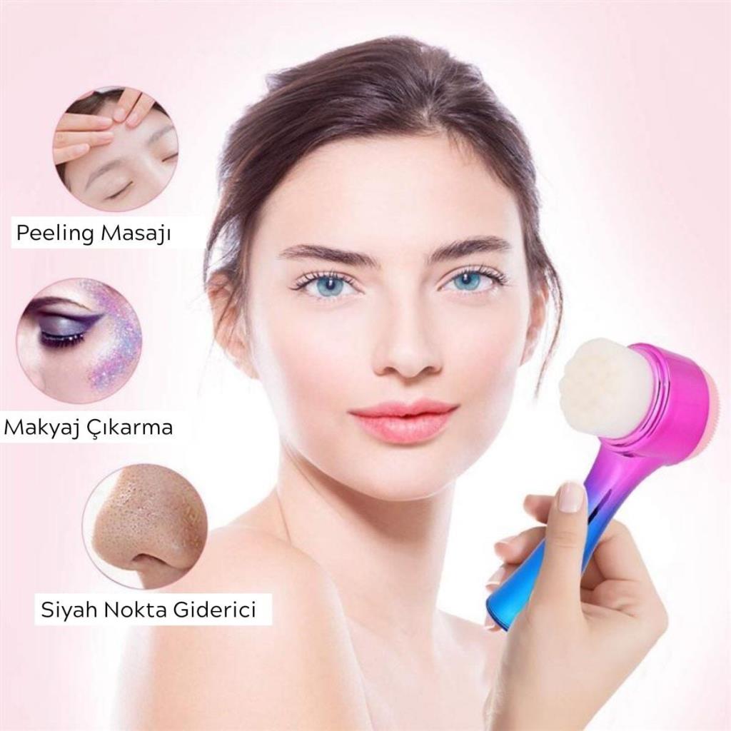 Çift İşlevli Renkli Cilt Yüz Temizleme Fırçası Peeling Masaj Etkili Gözenek Temizleyici Alet (adet fiyatıdır)
