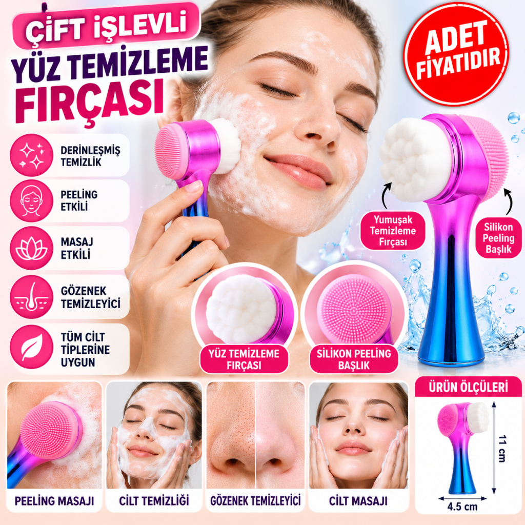Çift İşlevli Renkli Cilt Yüz Temizleme Fırçası Peeling Masaj Etkili Gözenek Temizleyici Alet (adet fiyatıdır)