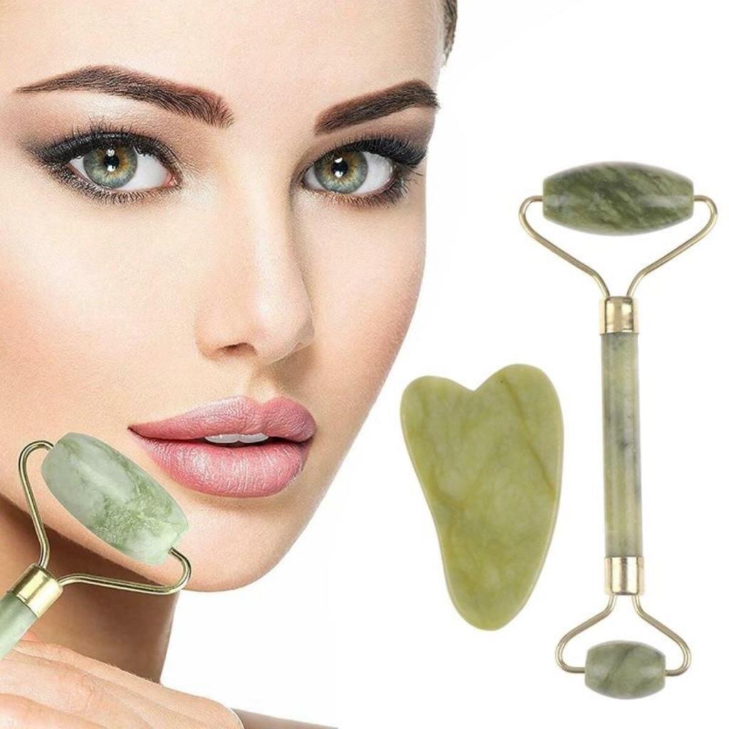 Çift Taraflı 2li Cilt Yüz Masaj Aleti Jade Roller Yeşim Taşı Seti(adet fiyatıdır)