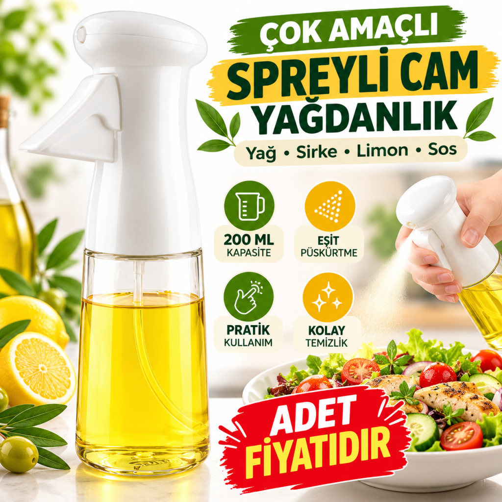 Çok Amaçlı Cam Şişe Püskürtmeli Dağıtıcı Yağdanlık Limonluk Sirke Sosluk Spreyi Beyaz (adet fiyatıdır)