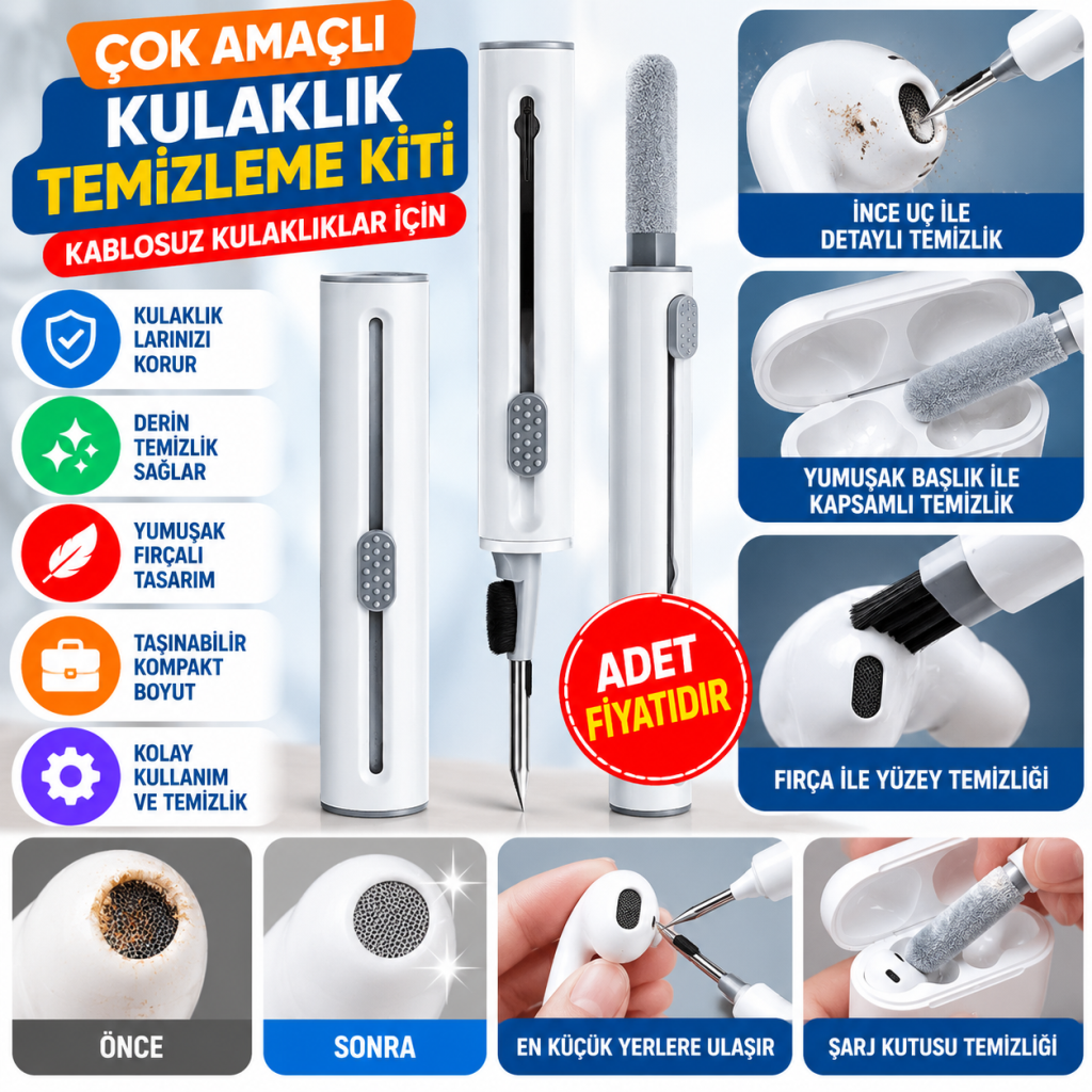 Çok Amaçlı Yumuşak Fırçalı Kablosuz Kulaklıklar İçin Kulaklık Temizleme Kiti