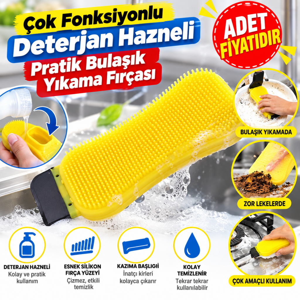 Çok Fonksiyonlu Deterjan Hazneli Pratik Bulaşık Yıkama Fırçası (adet fiyatıdır)