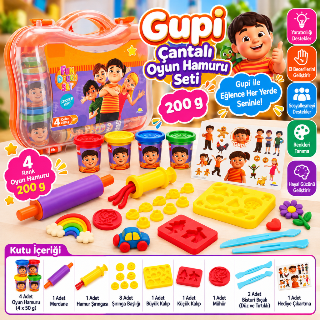 Gupi Çantalı Oyun Hamuru Seti 200 g
