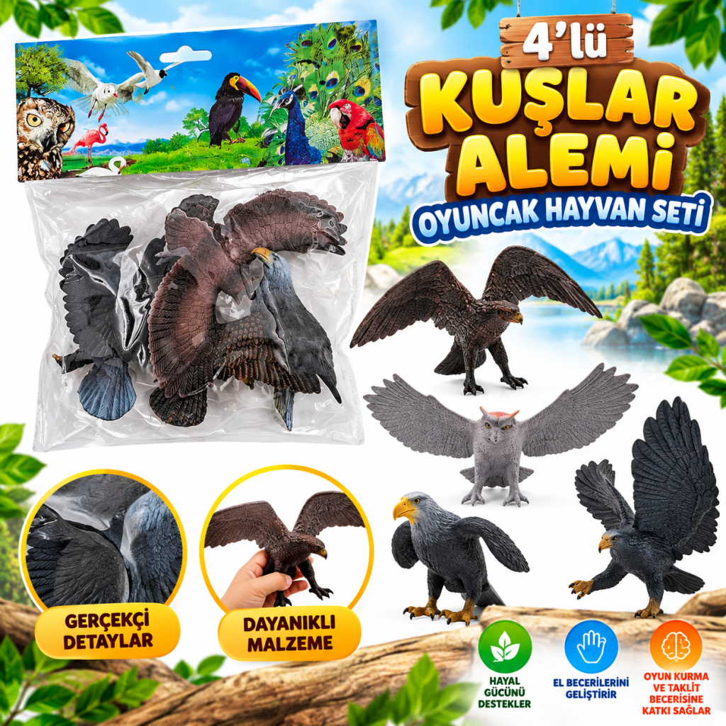 DMN058-4  4LÜ KUŞLAR ALEMİ OYUNCAK HAYVAN SETİ
