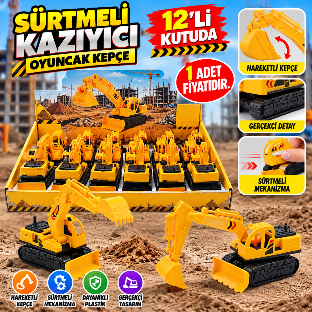 DMN803-15A Kut. 12Lİ Sürtmeli Kazıyıcı Oyuncak Kepçe 1 Adet Fiyatıdır