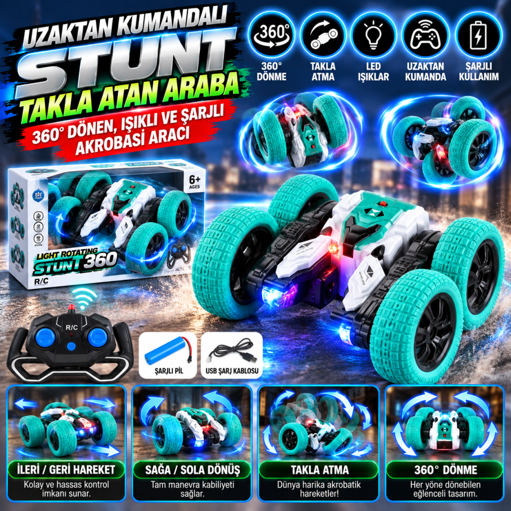 DW02A LİGHT ROTATİNG STUNT 360 DRC OYUNCAK KUMANDALI ARABA (adet fiyatıdır)