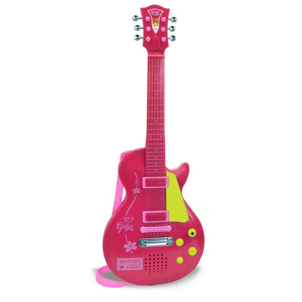 Elektronik Tuşlu ve Telli Askılı Pembe Gitar