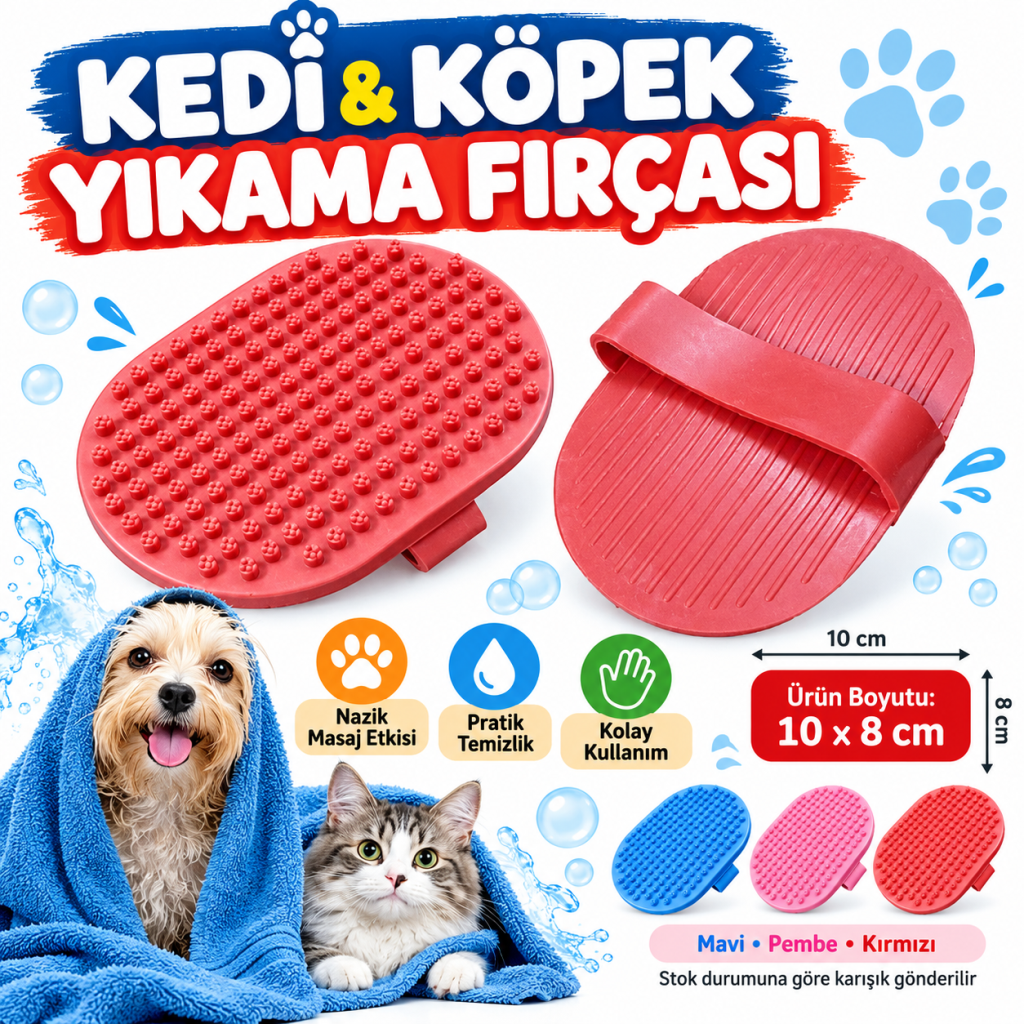 Ergonomik Masajlı Evcil Hayvan Kedi Köpek Yıkama Fırçası Aparatı