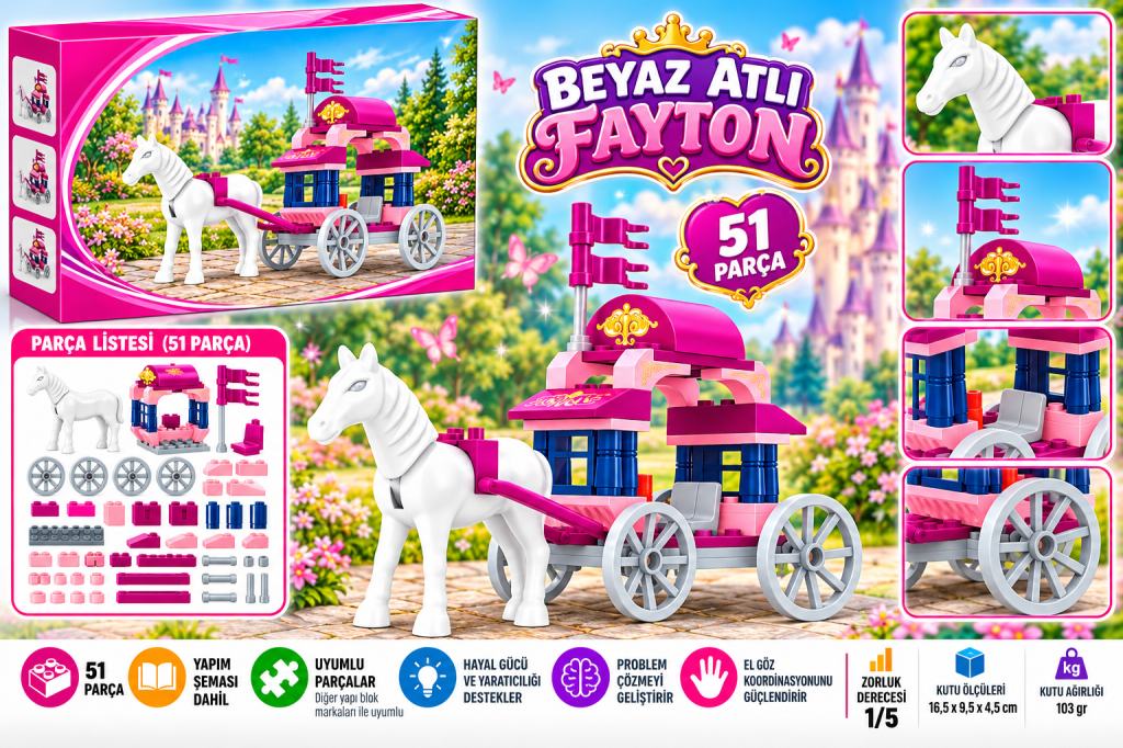 Parça Beyaz Atlı Fayton