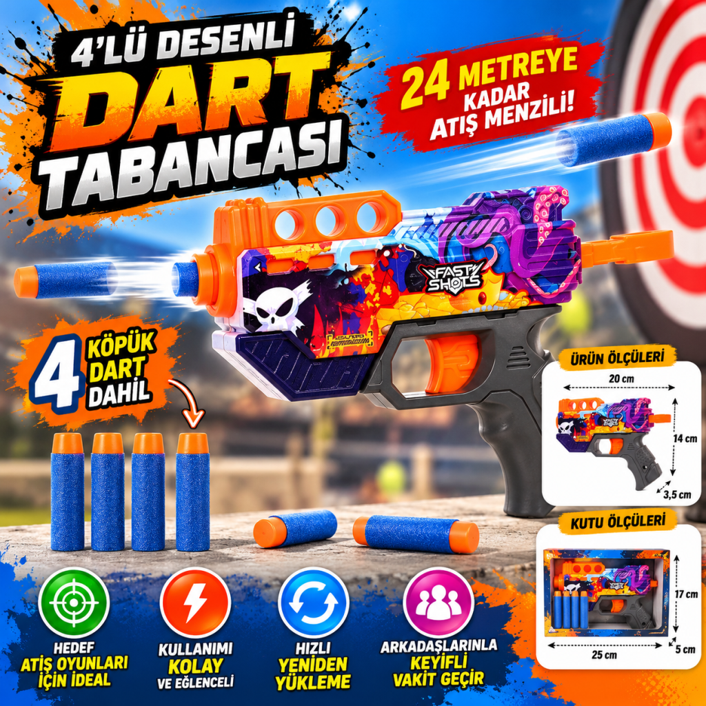 4 lü Desenli Dart Tabancası