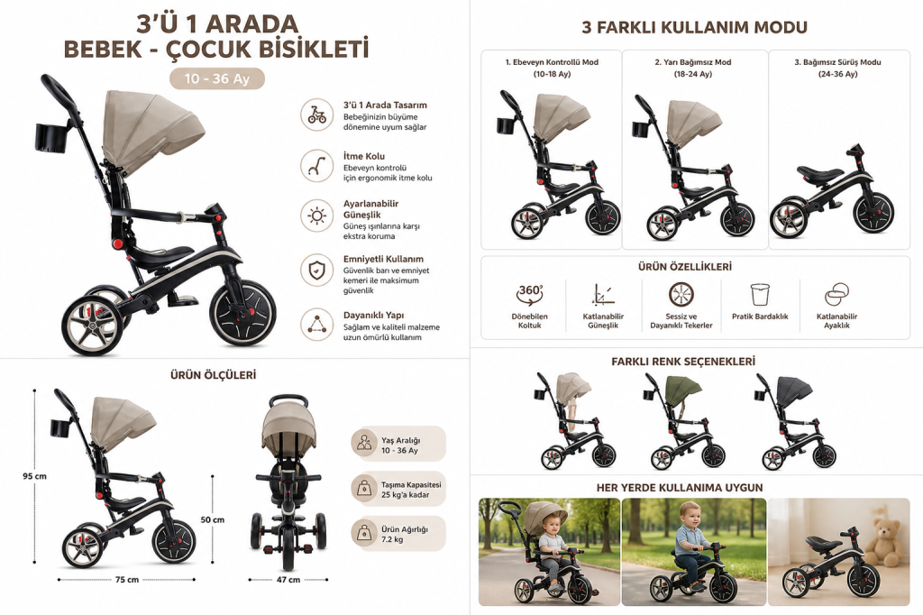 Globber Explorer 4in1 Katlanabilir Bisiklet Koyu Bej