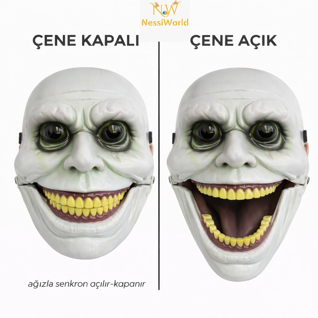 Hareketli Çene Mekanizmalı Korku Maskesi Yeşil