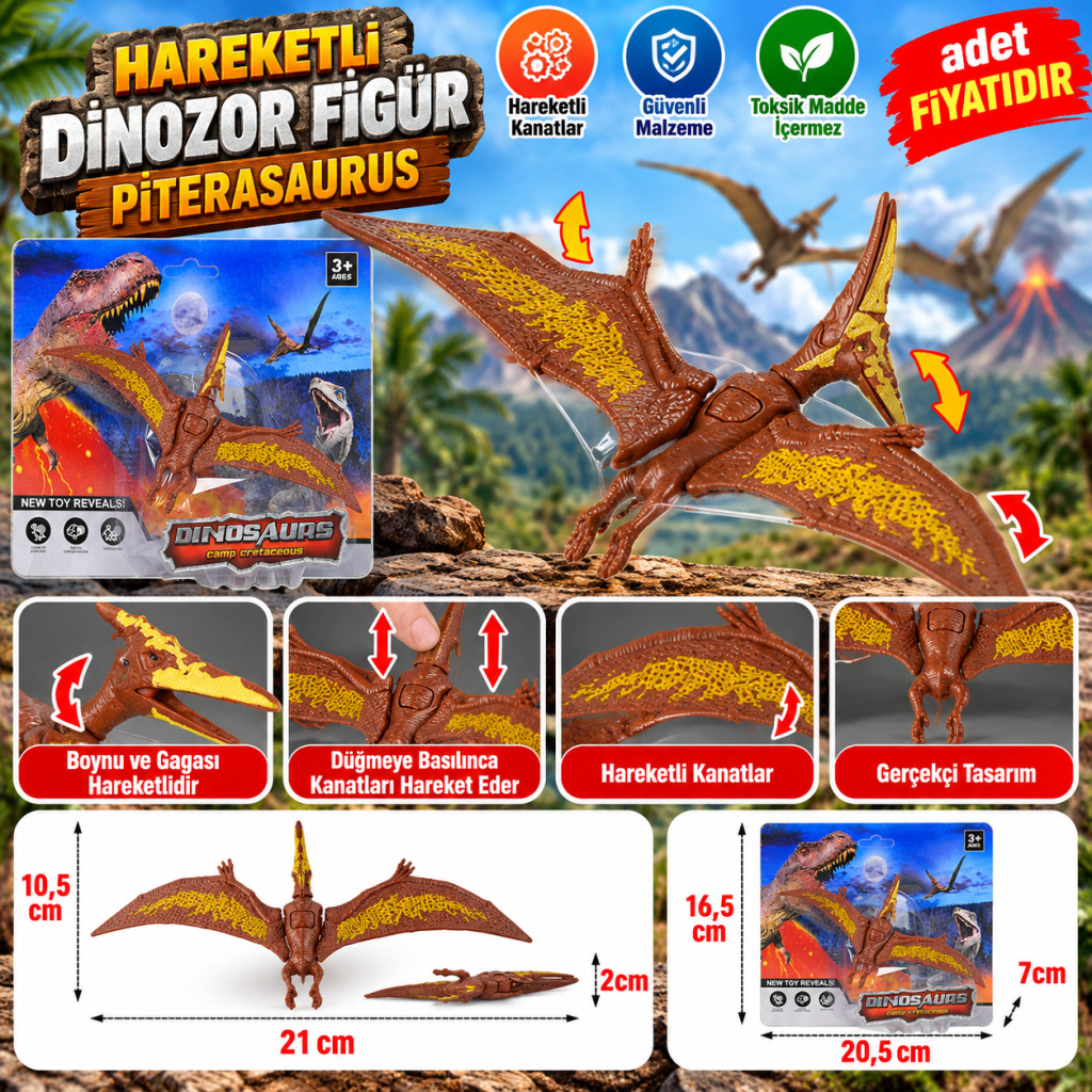 Hareketli Dinozor Figür Kahverengi Piterasaurus (adet fiyatıdır)