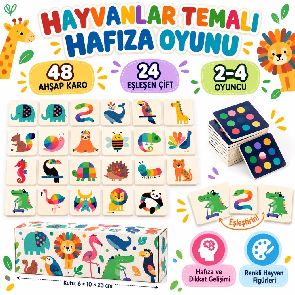 Hayvanlar Temalı Hafıza Eşleştirme Oyunu