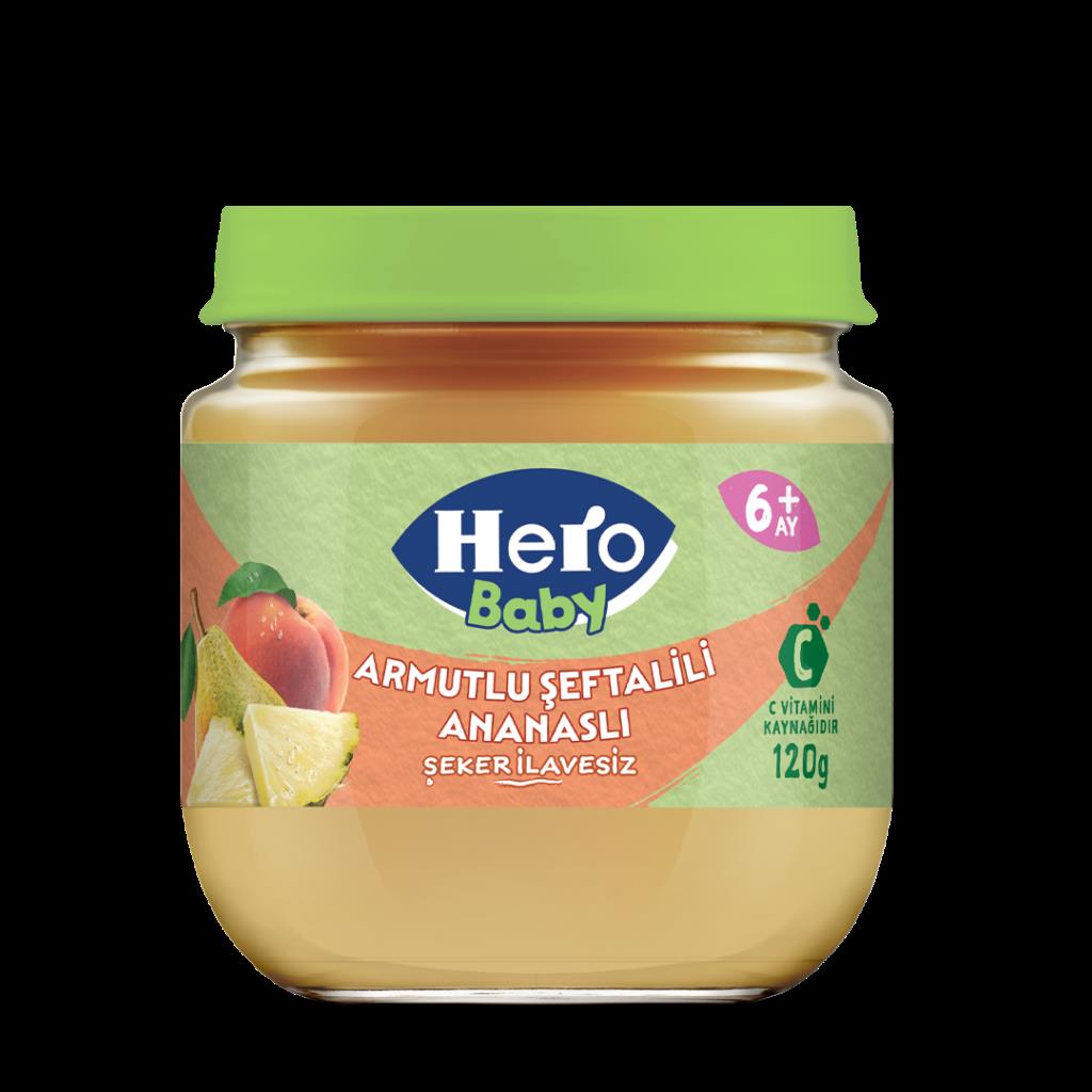 Hero Baby Armutlu Şeftalili Ananaslı Kavonoz Mama 120 Gr