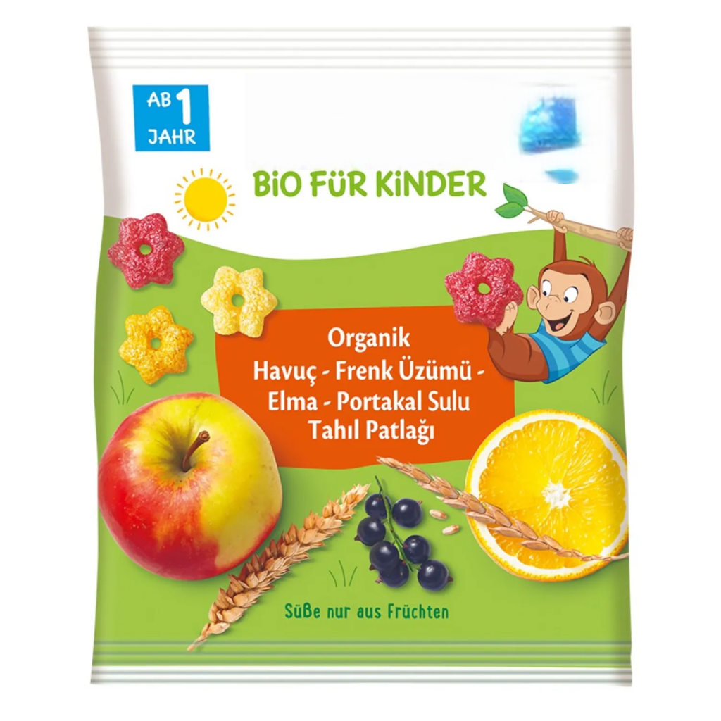 Organik Havuç Frenk Üzümü Elma Portakal Sulu Tahıl Patlağı 30 Gr