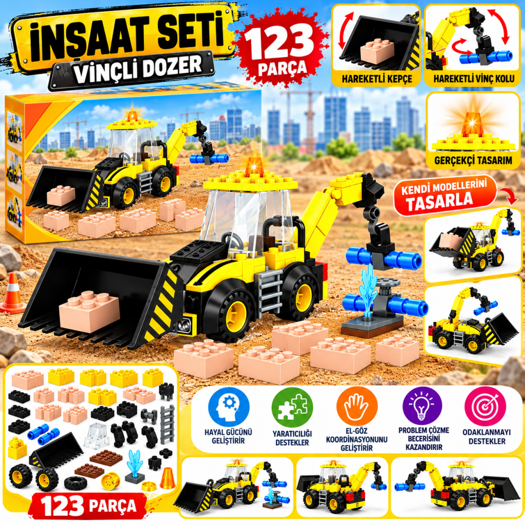 İnşaat Seti Vinçli Dozer  Parça