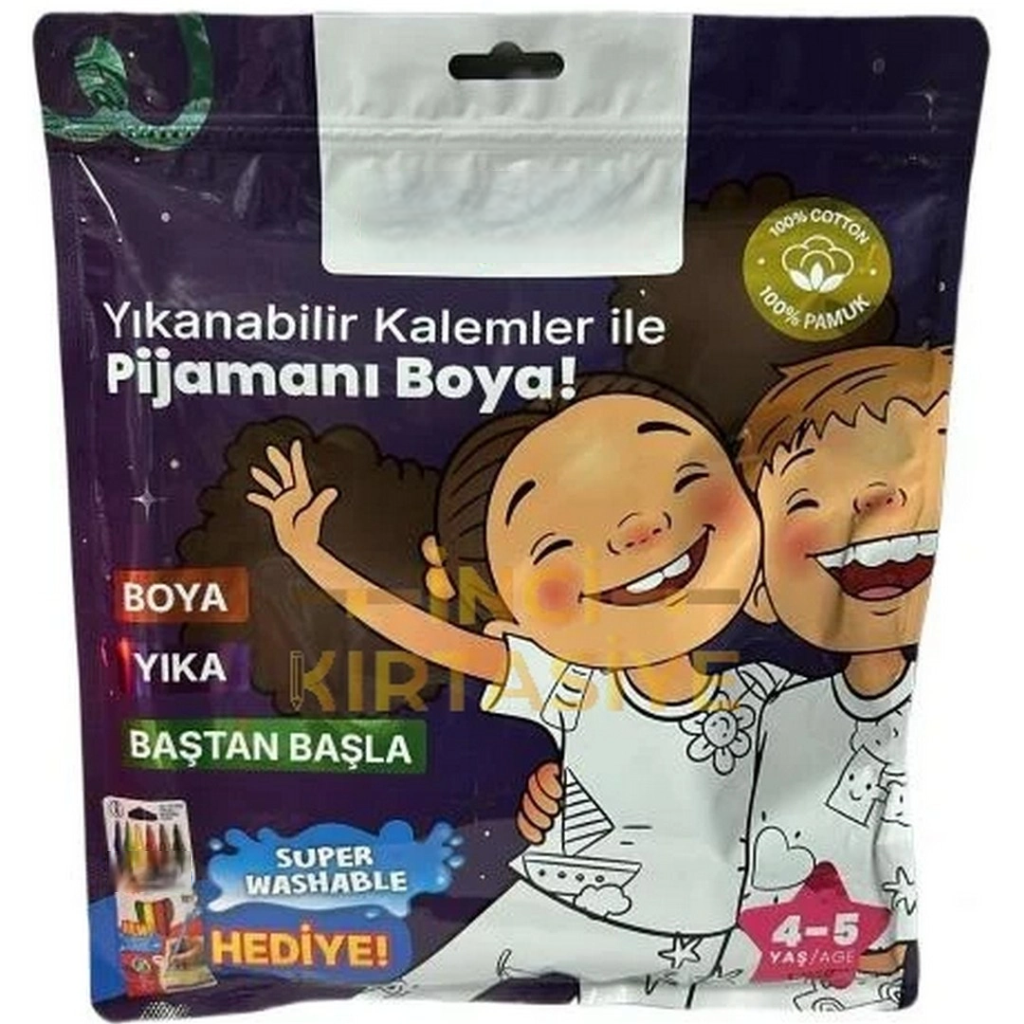 Kalem Hediyeli Boyanabilir Pijama 4-5 Yaş